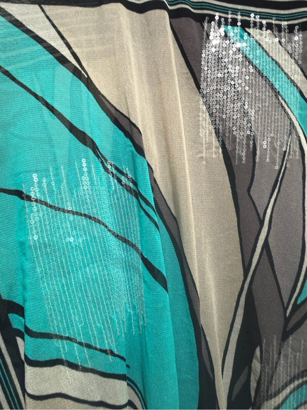 Alfani Teal, Beige and Black Abstract Print Sheer-Dolman Sleeve Tunic - Picture 4 of 5